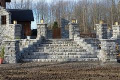 brick steps and patio surround with lighting cicero